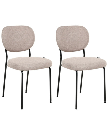 Set of 2 Dining Chairs Light Brown Fabric Upholstery Armless Design Easy Clean Minimalistic Scandinavian Beliani