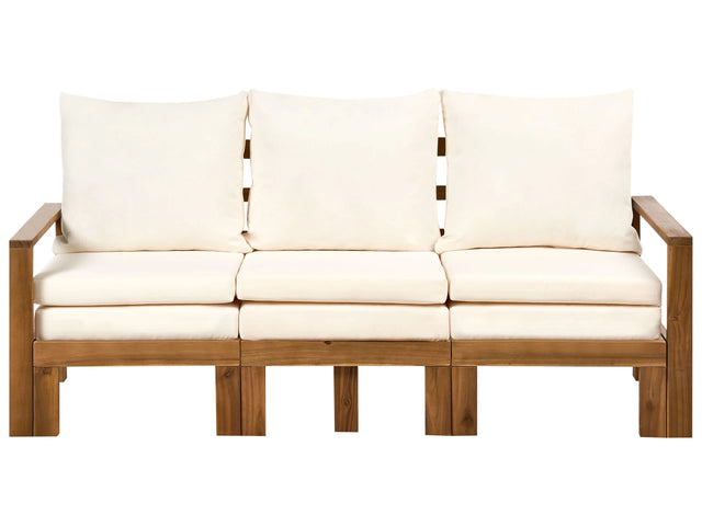 Garden Bench Brown Acacia Wood Light Beige Cushions 190 cm Multifunctional Convertible Outdoor Sofa Daybed Slatted Design Rustic Style Beliani