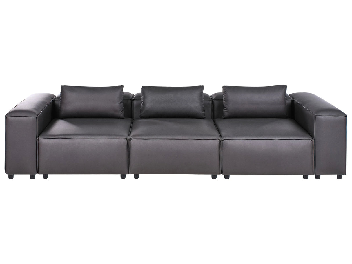 3 Seater Modular Sofa Black Faux Leather Modern Couch Living Room Beliani