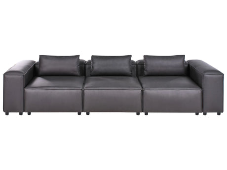 3 Seater Modular Sofa Black Faux Leather Modern Couch Living Room Beliani