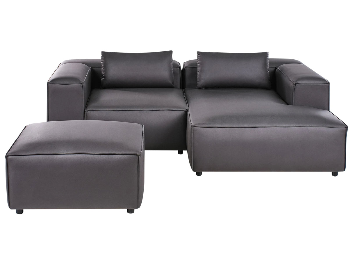 Left Hand Modular Sofa Black Faux Leather 3 Seater Corner Sofa with Ottoman Modern Minimalistic Living Room Beliani