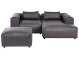 Left Hand Modular Sofa Black Faux Leather 3 Seater Corner Sofa with Ottoman Modern Minimalistic Living Room Beliani