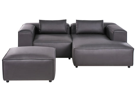 Left Hand Modular Sofa Black Faux Leather 3 Seater Corner Sofa with Ottoman Modern Minimalistic Living Room Beliani