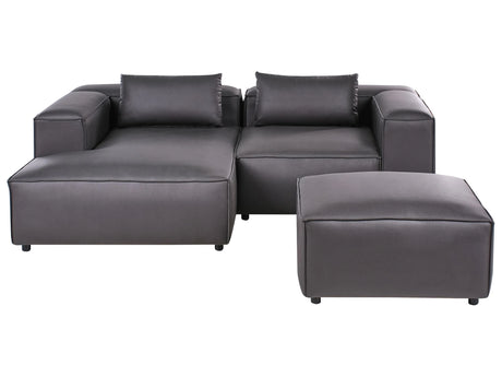 Right Hand Modular Sofa Black Faux Leather 2 Seater Corner Sofa with Ottoman Modern Minimalistic Living Room Beliani