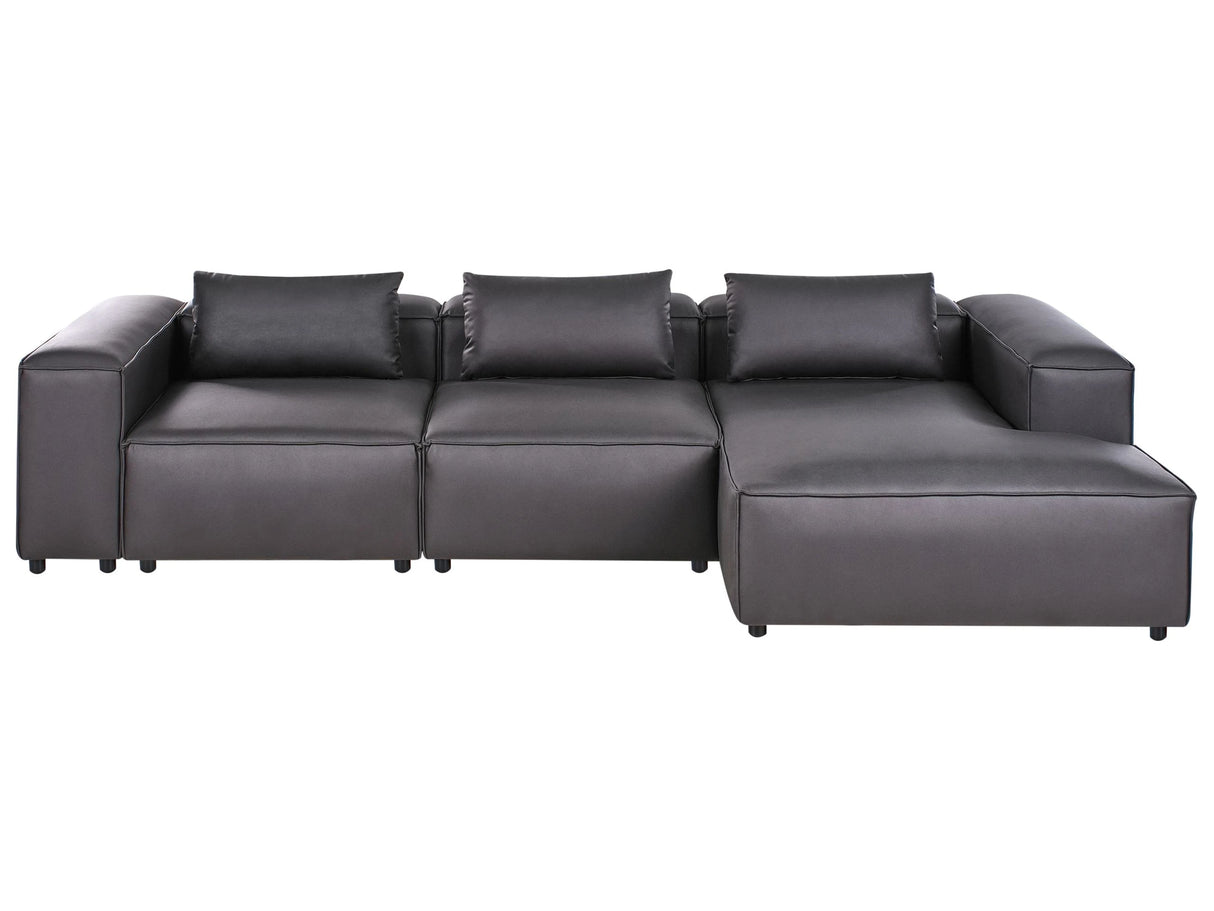 Modular Left Hand Sofa Black Faux Leather Sectional Corner Couch Modern Minimalistic Living Room Beliani