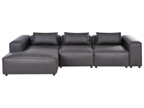 Modular Right Hand Sofa Black Faux Leather Sectional Corner Couch Modern Minimalistic Living Room Beliani