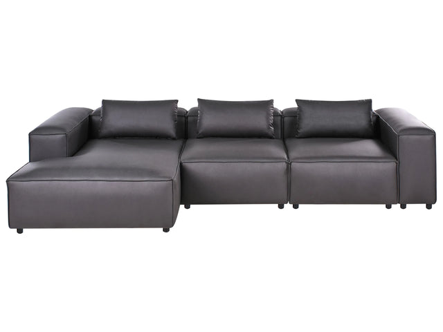 Modular Right Hand Sofa Black Faux Leather Sectional Corner Couch Modern Minimalistic Living Room Beliani