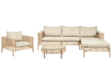 Left Hand Garden Lounge Set Beige PE Rattan 4 Seater with Cushions with Coffee Table and Armchair Beliani