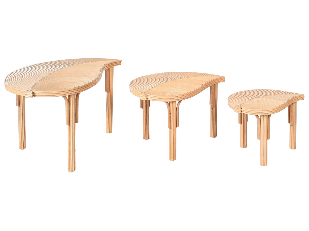 Nest of 3 Coffee Tables Natural Rattan Set of 3 Nesting Tables Indoor Outdoor Beliani
