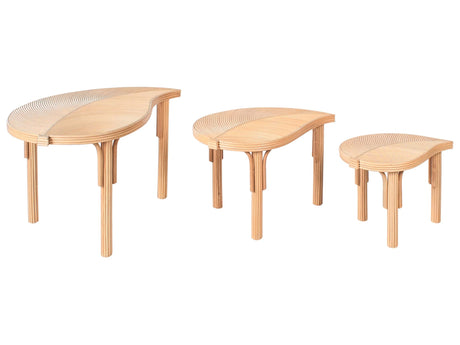 Nest of 3 Coffee Tables Natural Rattan Set of 3 Nesting Tables Indoor Outdoor Beliani