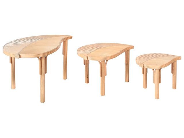 Nest of 3 Coffee Tables Natural Rattan Set of 3 Nesting Tables Indoor Outdoor Beliani