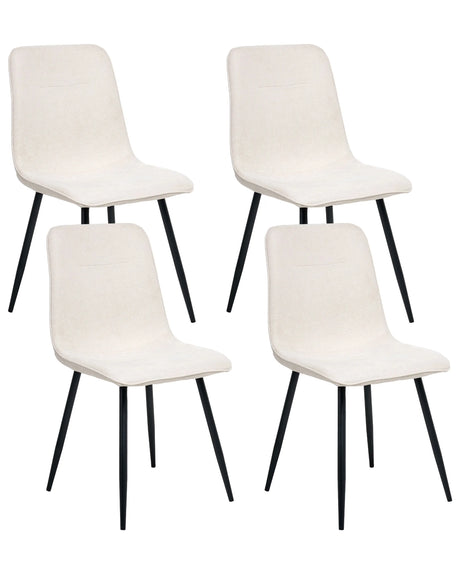Set of 4 Dining Chairs Light Beige Polyester Upholstery Iron Black Legs Armless Dining Room Beliani