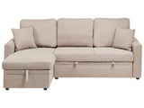 Right Hand Corner Sofa Bed Light Brown Upholstery Polyester Faux Linen Storage Pillows Modern Design Beliani