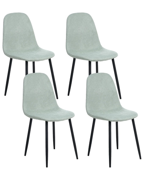 Set of 4 Dining Chairs Light Green Polyester Upholstery Iron Black Legs Armless Dining Room Beliani