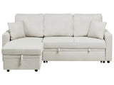 Corner Sofa Bed Light Beige Upholstery Polyester Faux Linen Storage Pillows Modern Design Beliani