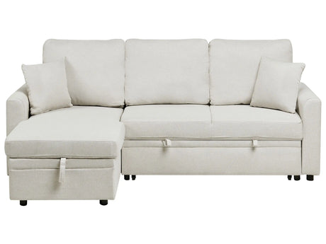 Corner Sofa Bed Light Beige Upholstery Polyester Faux Linen Storage Pillows Modern Design Beliani
