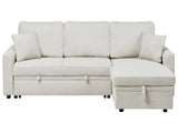 Corner Sofa Bed Light Beige Upholstery Polyester Faux Linen Storage Pillows Modern Design Beliani
