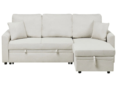 Corner Sofa Bed Light Beige Upholstery Polyester Faux Linen Storage Pillows Modern Design Beliani