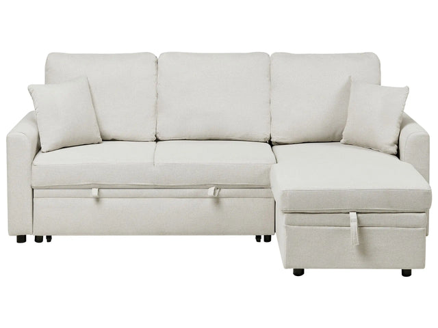 Corner Sofa Bed Light Beige Upholstery Polyester Faux Linen Storage Pillows Modern Design Beliani