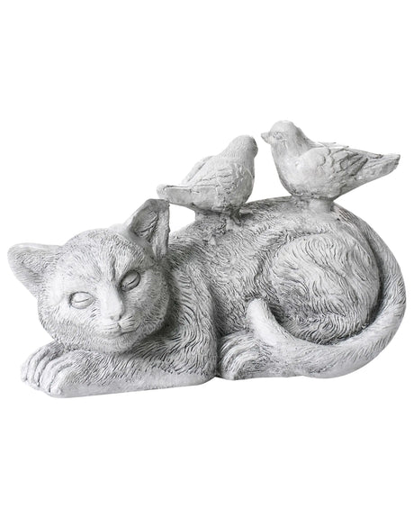 Decorative Figurine Grey MgO 22 cm Accent Piece Cat and Birds Indoor Outdoor Decoration Living Room Beliani