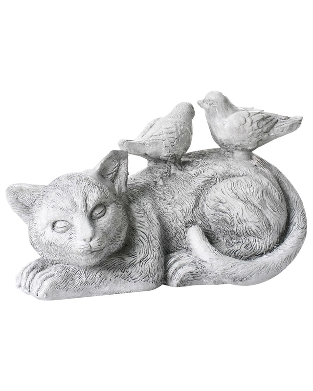 Decorative Figurine Grey MgO 22 cm Accent Piece Cat and Birds Indoor Outdoor Decoration Living Room Beliani