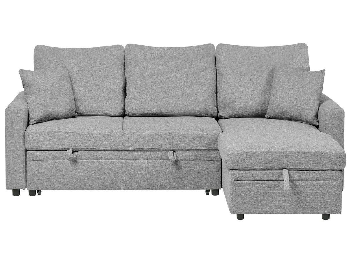 Corner Sofa Bed Grey Upholstery Polyester Faux Linen Storage Pillows Modern Design Beliani
