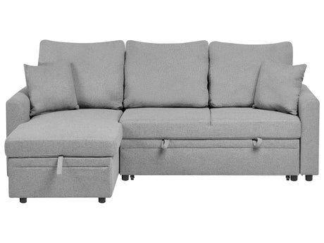 Corner Sofa Bed Grey Upholstery Polyester Faux Linen Storage Pillows Modern Design Beliani