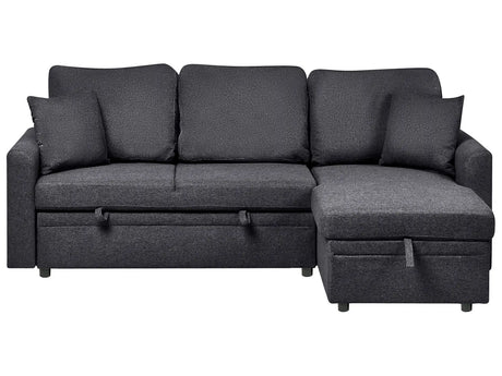 Corner Sofa Bed Black Upholstery Polyester Faux Linen Storage Pillows Modern Design Beliani