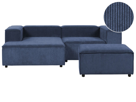 Modular Right Hand Sofa Dark Blue Cord 3 Seater Sectional Corner Sofa with Ottoman Black Legs Modern Living Room Beliani