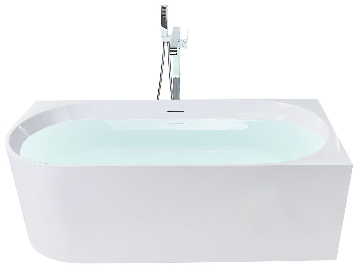 Left Corner Bath Matt White Acrylic 170 x 80 cm Overflow Control Modern Style Bathroom Beliani