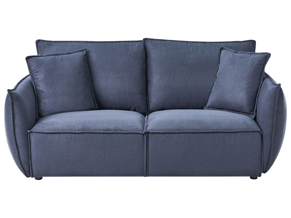 Sofa Dark Blue Fabric Upholstery Low Profile Deep Wide Seat Cushioned Backrest Modern Cosy Beliani