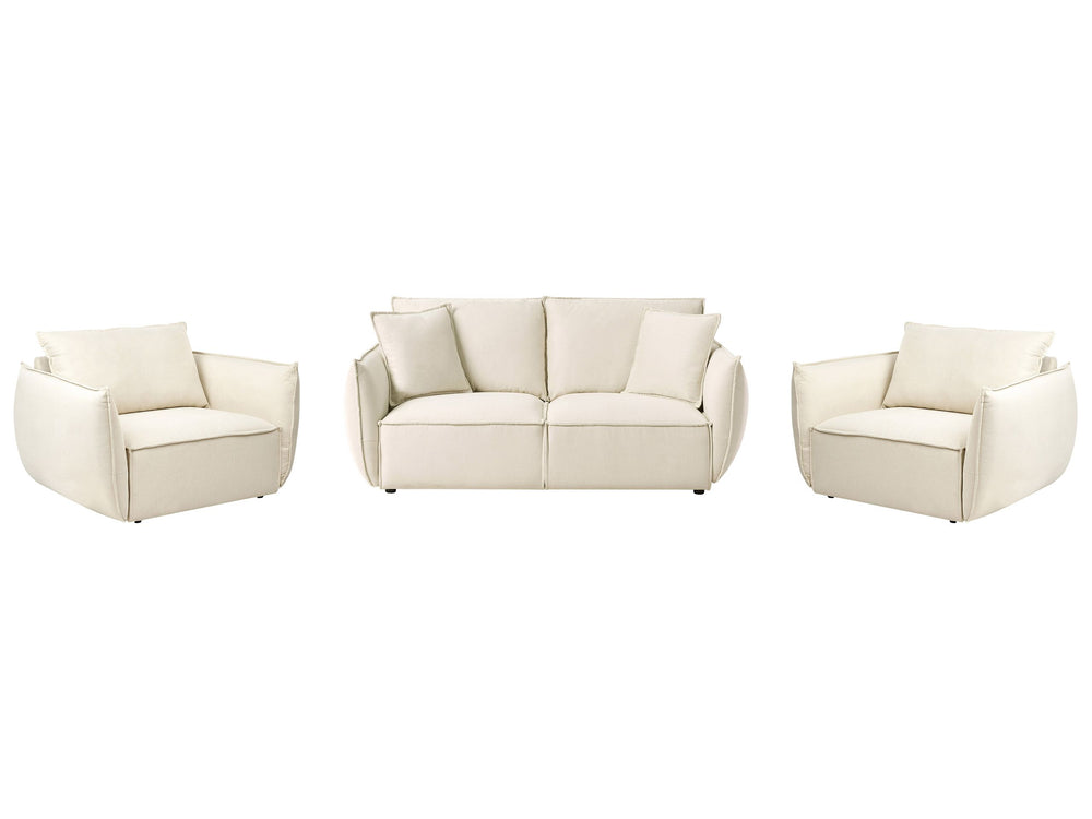 Living Room Set Light Beige Fabric Upholstery Low Profile Deep Wide Seat Cushioned Backkrest Modern Cosy Beliani