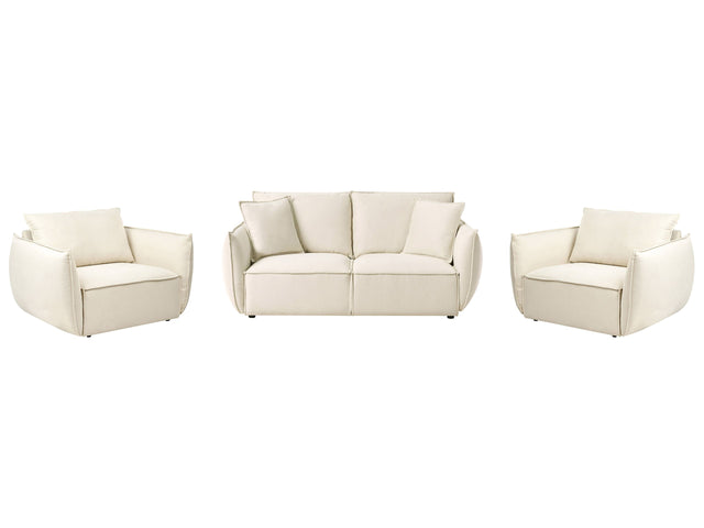 Living Room Set Light Beige Fabric Upholstery Low Profile Deep Wide Seat Cushioned Backkrest Modern Cosy Beliani