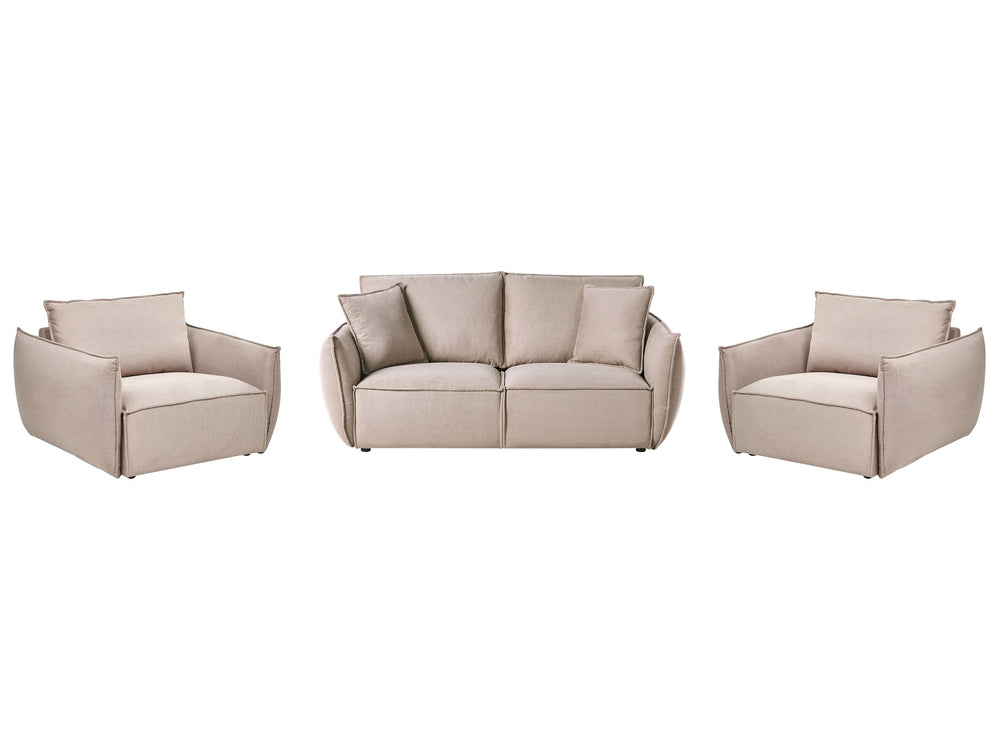 Living Room Set Taupe Fabric Upholstery Low Profile Deep Wide Seat Cushioned Backkrest Modern Cosy Beliani
