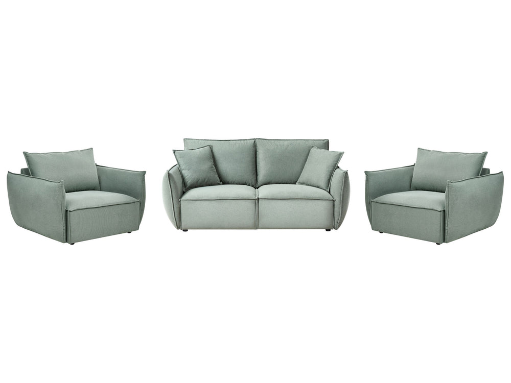 Living Room Set Light Green Fabric Upholstery Low Profile Deep Wide Seat Cushioned Backrest Modern Cosy Beliani