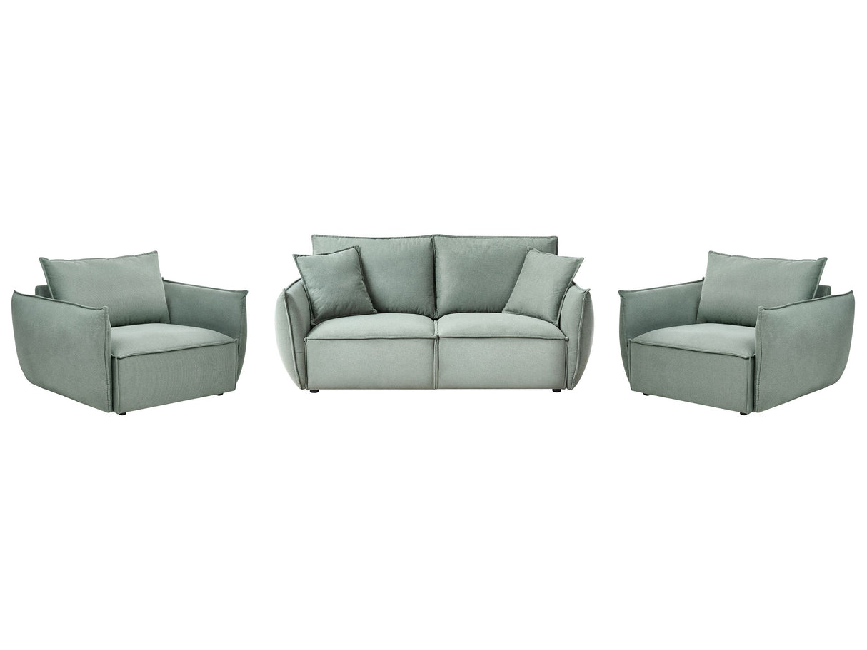 Living Room Set Light Green Fabric Upholstery Low Profile Deep Wide Seat Cushioned Backrest Modern Cosy Beliani