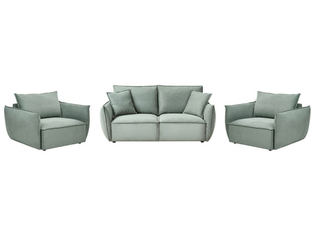 Living Room Set Light Green Fabric Upholstery Low Profile Deep Wide Seat Cushioned Backrest Modern Cosy Beliani