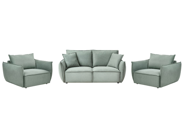 Living Room Set Light Green Fabric Upholstery Low Profile Deep Wide Seat Cushioned Backrest Modern Cosy Beliani