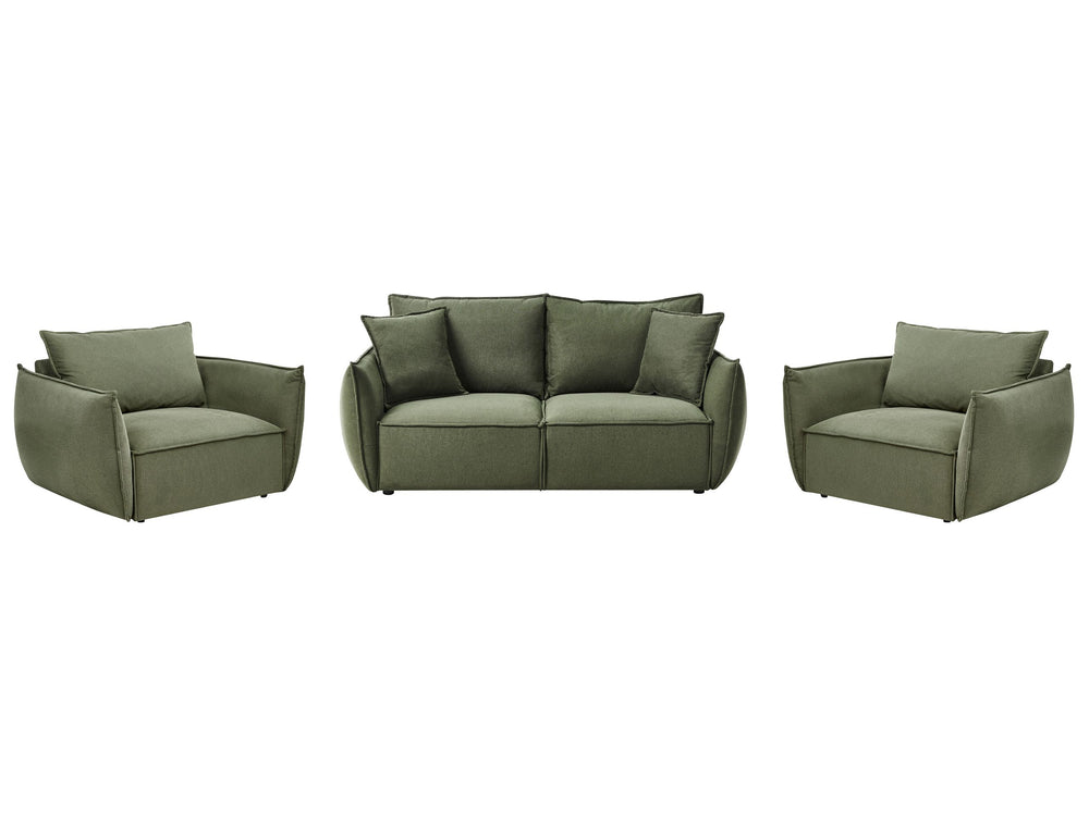 Living Room Set Green Fabric Upholstery Low Profile Deep Wide Seat Cushioned Backrest Modern Cosy Beliani