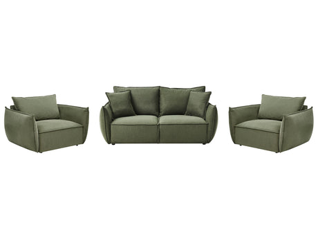 Living Room Set Green Fabric Upholstery Low Profile Deep Wide Seat Cushioned Backrest Modern Cosy Beliani