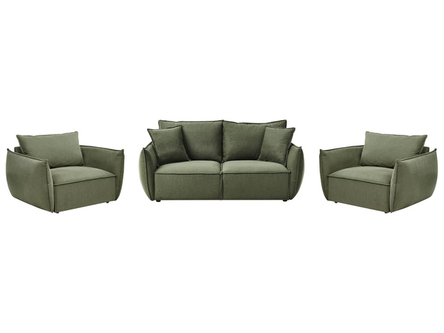 Living Room Set Green Fabric Upholstery Low Profile Deep Wide Seat Cushioned Backrest Modern Cosy Beliani