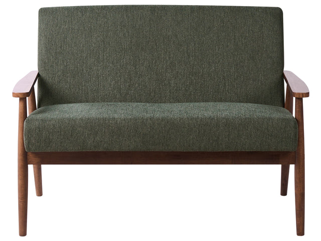 Sofa Green and Dark Brown Polyester Fabric Upholstery Retro Design Wooden Frame Armrests Living Room Beliani