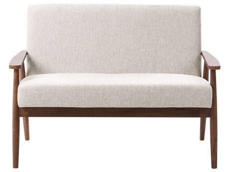 Sofa Grey and Dark Brown Polyester Fabric Upholstery Retro Design Wooden Frame Armrests Living Room Beliani