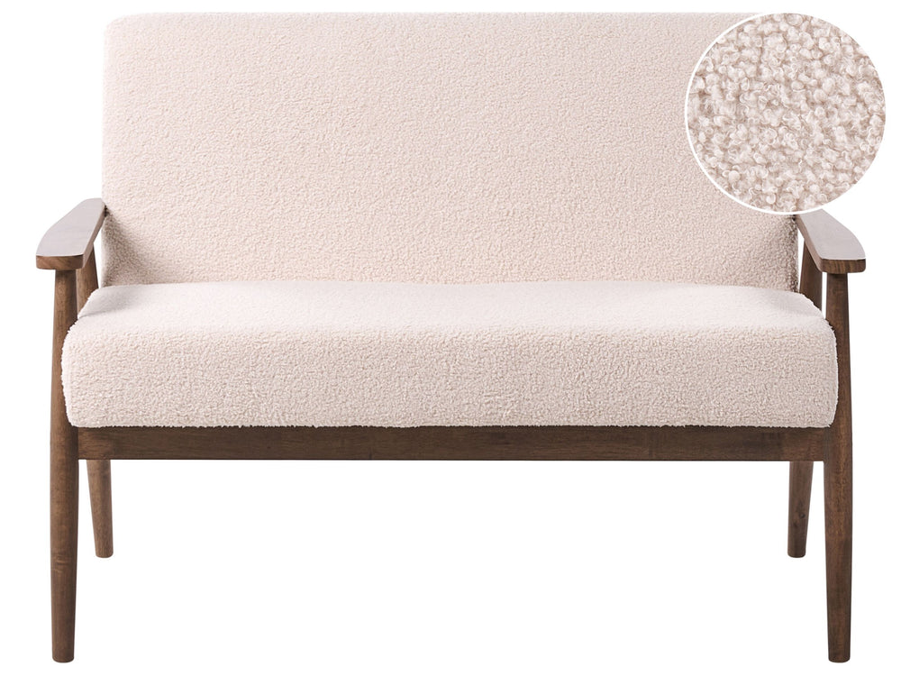 Sofa Beige and Dark Brown Boucle Fabric Upholstery Retro Design Wooden Frame Armrests Living Room Beliani