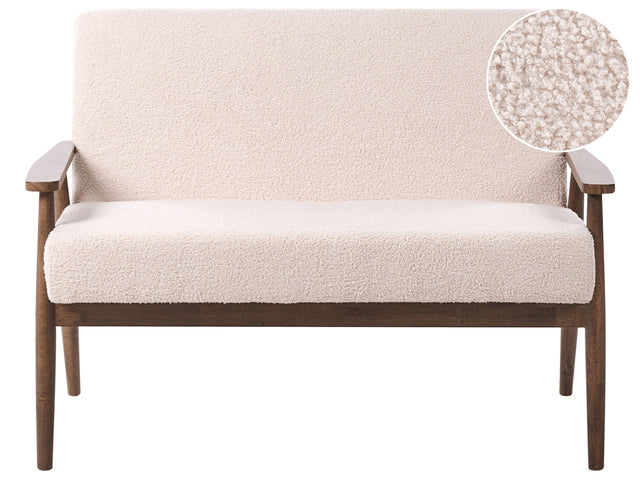 Sofa Beige and Dark Brown Boucle Fabric Upholstery Retro Design Wooden Frame Armrests Living Room Beliani