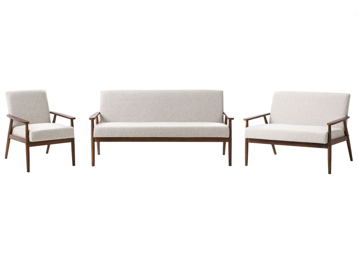 Living Room Set Grey and Dark Brown Polyester Fabric Upholstery Retro Design Wooden Frame Armrests Living Room Beliani