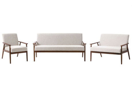 Living Room Set Grey and Dark Brown Polyester Fabric Upholstery Retro Design Wooden Frame Armrests Living Room Beliani