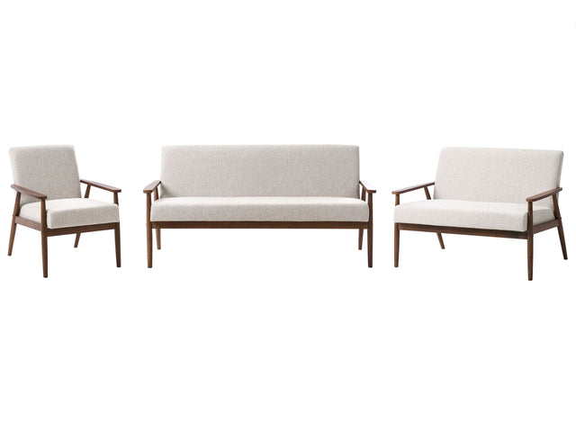Living Room Set Grey and Dark Brown Polyester Fabric Upholstery Retro Design Wooden Frame Armrests Living Room Beliani