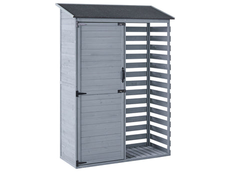 Outdoor Garden Storage Shed Grey Fir Wood Asphalt Roof with Shelves and Catch-Locked Doors Beliani
