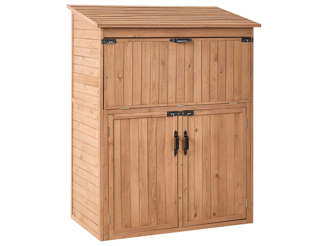 Outdoor Garden Storage Shed Brown Fir Wood with Shelves and Catch-Locked Doors Beliani
